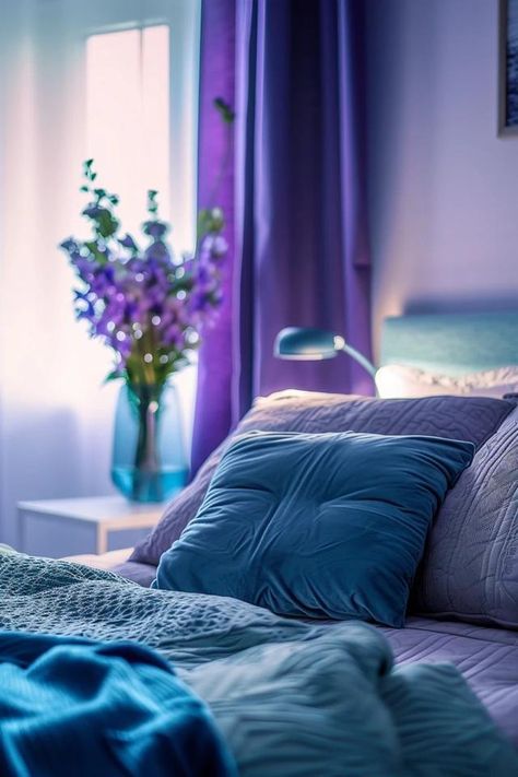 Blue and Purple Bedroom Decor - Ideas for Dreamy Decor Blue And Purple Bedroom Ideas, Purple Teal Bedroom, Purple And Blue Room, Turquoise And Purple Bedroom, Purple Bedroom Aesthetic, Blue And Purple Bedroom, Dark Purple Bedroom, Purple Bedroom Ideas, Purple Bedroom Decor