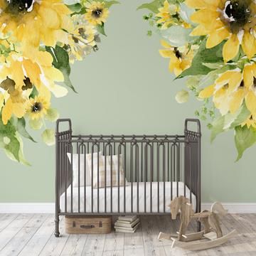 Shop Farmhouse Theme Floral Murals, Sunflower Nursery, Baby Room Decals, Best Wall Colors, Girl Nursery Wallpaper, Watercolor Mural, Girls Room Wall Decor, Floral Wall Decals, Babies Room