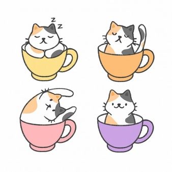 Cute cat in a cup of tea hand drawn cartoon collection Teacup Drawing, Tea Cup Drawing, Plant Lamp, Teacup Cats, Cats Books, Mini Toile, Coffee Cartoon, Kitten Drawing, Tiny Cats