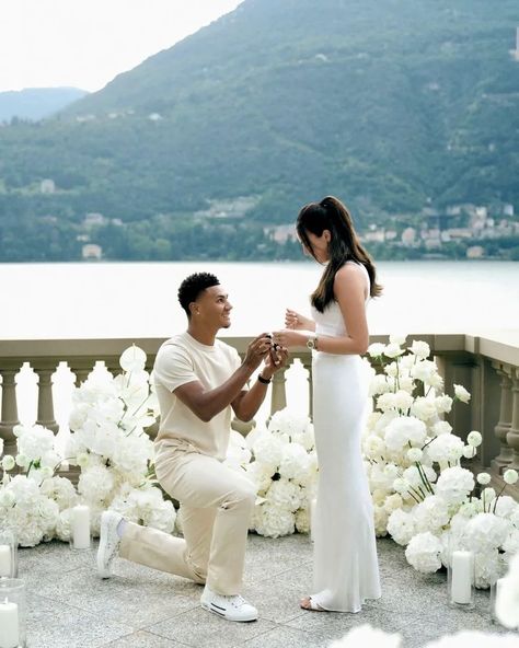 We love a Lake Como engagement 🤍 England football star Ollie Watkins may have had his heart broken in the Euros but he popped the question to his true love Ellie Alderson on their holiday after. Swipe right for more of the dreamy all-white style ✨ 📸 by @olliewatkins & @ellsalderson #onefabday #lakecomo #engagement #proposal #congratulations #engagementideas #weddingplanning #wedding Lake Como Engagement, Ollie Watkins, Enchanted Lake, He Popped The Question, Proposal Pictures, Popped The Question, Engagement Proposal, Vendor Events, England Football