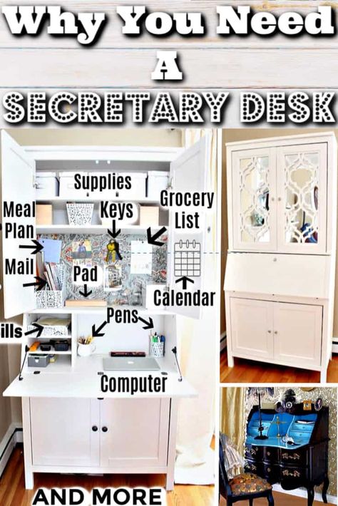 Secretary Desk Diy, Desk For Small Spaces, Cheap Bedroom Decor, Desk Diy, Desks For Small Spaces, Craftsman Home, Minimalist Home Interior, Secretary Desk, Home Decor Quotes