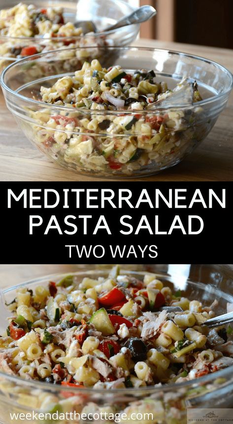 Mediterranean Pasta Salad - Weekend at the Cottage Marinated Veggies, Warm Salads, Rice Sides, Mediterranean Pasta Salad, Pancakes Fluffy, Cottage Meals, Mediterranean Pasta Salads, Recipes Salads, Mediterranean Pasta