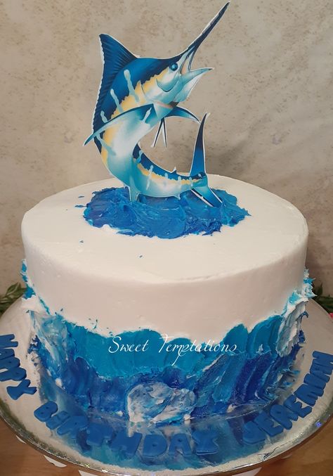 Blue Marlin Cake Marlin Birthday Cake, Fisherman Cakes, Fishing Cakes, Mac Cake, Fisherman Cake, Fish Cake Birthday, Fishing Cake, 21st Ideas, Fish Cakes