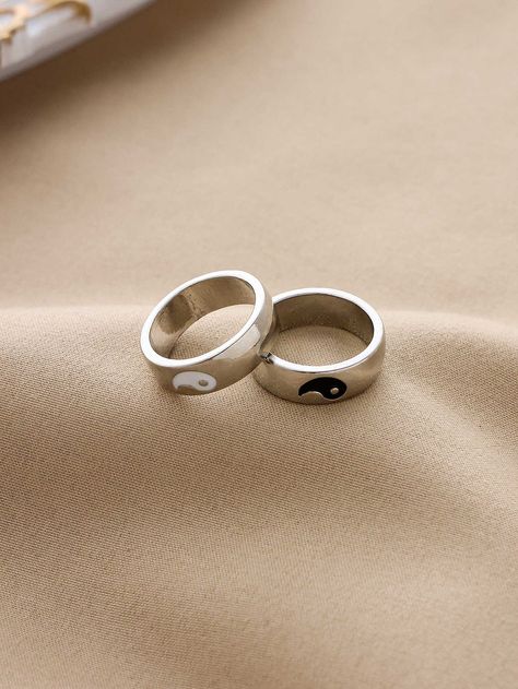 Silver Fashionable   Zinc Alloy   Embellished   Jewelry Korean Couple Rings, Ying Yang Ring, Yin Yang Ring Couple, Yin And Yang Ring, Yin Yang Bff Necklaces, Korean Jewellery, Yin Yang Ring, Matching Things, Jing Y Jang