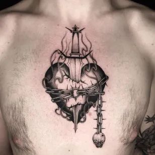 Devotion Tattoo, Heart Fire, Fire Love, Sacred Heart Tattoos, Chain Tattoo, Torso Tattoos, Heart Tattoos, Christian Love, Book Tattoo