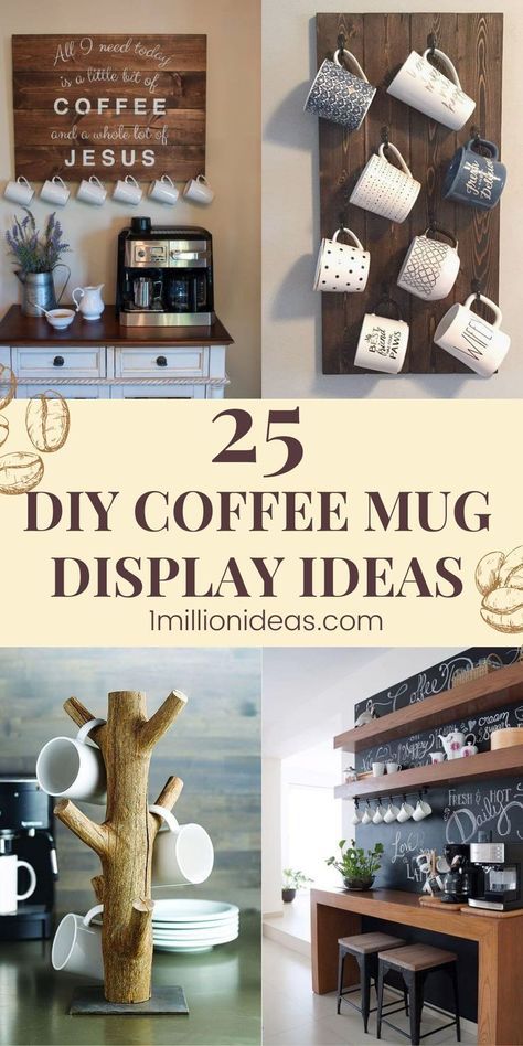 Coffee Cup Holder Diy, Mug Display Ideas, Diy Coffee Mug, Mug Shelf, Coffee Mug Storage, Coffee Cups Diy, Coffee Mug Display, Mug Storage, Diy Dining Room Table