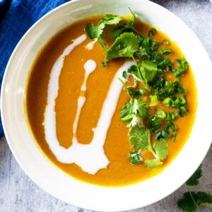 Delicious Thai Sweet Potato and Lentil Soup made with red curry paste, sweet potato, carrots, lentils, and creamy coconut milk nourishes your soul! Potato And Lentil Soup, Thai Sweet Potato Soup, Thai Sweet Potato, Instant Pot Thai, Sweet Potato Lentil Soup, Tofu Breakfast, Lenten Recipes, Marinated Tofu, Chili Soup