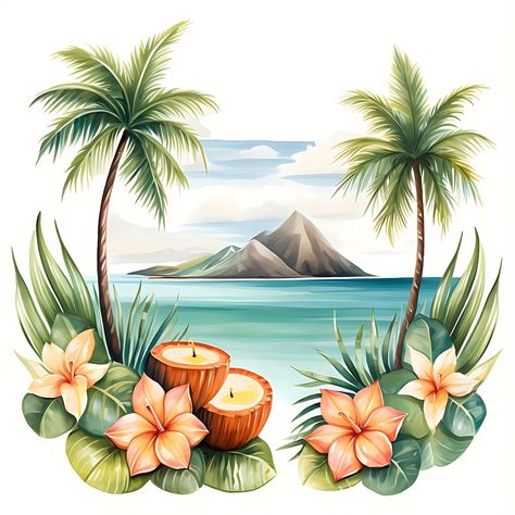 Faster shipping. Better service Hula Photography, Tropical Island Aesthetic, Hawaii Drawing, Hawaii Clipart, Paradise Drawing, Hawaii Landscape, Tropical Wall Decor, Aloha Vibes, Hawaii Art