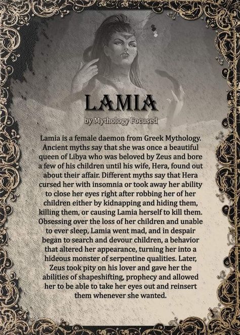 Lamia Mythology, Lamia Aesthetic, Mc Library, Lamia Art, Supernatural Creatures List, Monster Mythology, Greek Mythology Creatures, Magical Creatures Mythology, Fairies Mythology