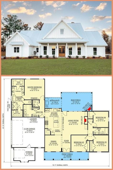 Modern Farmhouse Plans Porch Floor Plan, Grilling Porch, Porch Floor, France City, 4 Bedroom House Plans, American House, Porch Flooring, Rustic Home Design, Modern Farmhouse Plans