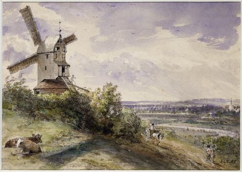 A Windmill at Stoke, near Ipswich (John Constable, 1814). John Constable Paintings, Ipswich Suffolk, John Constable, Salisbury Cathedral, Pen And Watercolor, Buy Original Art, Artist Websites, Best Artist, High Quality Art Prints