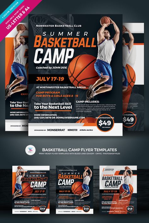 Sport Flyer Design, Camp Branding, Camp Brochure, Basketball Template, Basketball Flyer, Camp Flyer, Sport Flyer, Free Basketball, Boys Camp