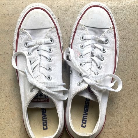 White Low Rise Converse Low Rise Converse, Barley, Converse Shoes, Low Cut, Converse Sneaker, Low Rise, Converse, Stain, Wardrobe