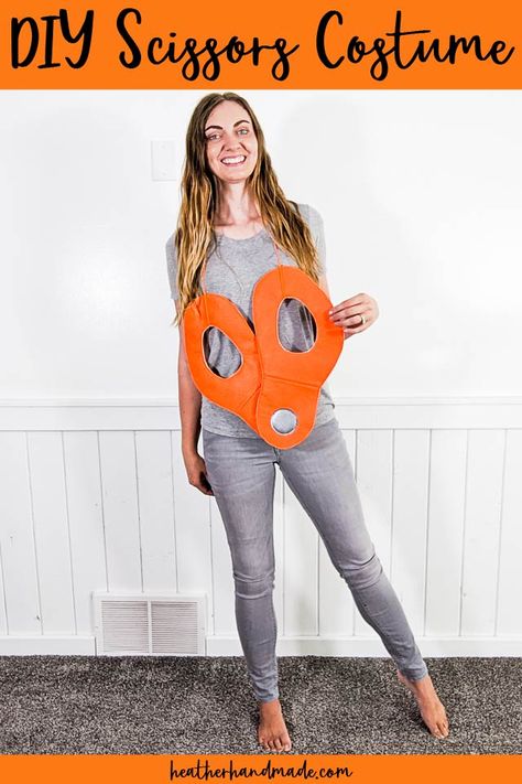 Learn how to make a DIY scissors costume that can be worn over your clothes. This is great for rock, paper, scissors, or a sewing inspired costume! Diy Bluey Costume, Scissors Costume, Rock Paper Scissors Costume, Fiskars Scissors, Clever Costumes, Halloween Craft Projects, Halloween Tutorial, Rock Paper Scissors, Diy Costume