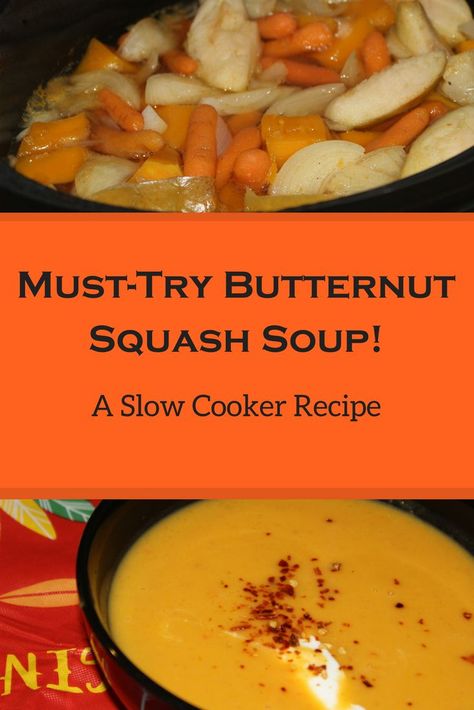 Slow cooker butternut squash soup recipe, perfect for Fall and a great comfort food! Easy crockpot butternut squash soup recipe that takes mere minutes to prepare. Healthy slow cooker dinner recipe for autumn. via @fit2father Butternut Squash Soup Crock Pot, Crockpot Butternut Squash Soup, Crockpot Butternut Squash, Slow Cooker Butternut Squash Soup, Butternut Squash Soup Crockpot, Slow Cooker Butternut Squash, Slow Cooker Dinner Healthy, Whole30 Soup Recipes, Stews Recipes