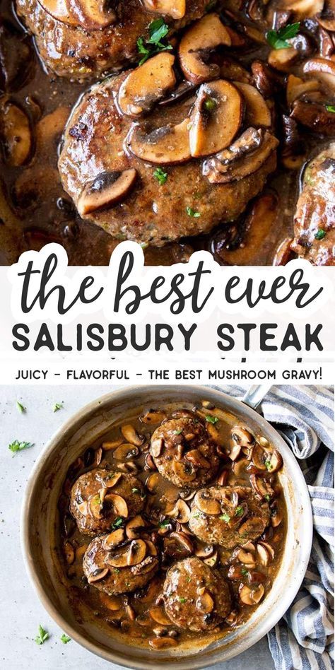 Ground Beef Steaks, Best Mushroom Gravy, Homemade Ground Beef, Steak With Mushrooms, Homemade Salisbury Steak, Easy Comfort Food Dinners, Salisbury Steak Recipe, Beef Steaks, Beef Ground