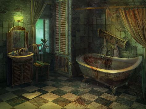 Fantasy Bathroom Art, Fantasy Bathroom, Small Interiors, Interior Concept Art, Fantasy Buildings, 3d Room, Survival Horror Game, Horror Book, Game Props