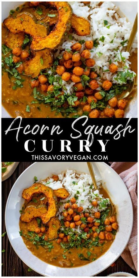 Squash Chickpea Curry, Acorn Squash And Carrots, Gluten Free Acorn Squash Recipes, Acorn Squash Recipe Breakfast, Acorn Squash Curry Soup, Acorn Squash Chickpeas, Meals With Acorn Squash, Vegan Winter Squash Recipes, What To Serve With Acorn Squash