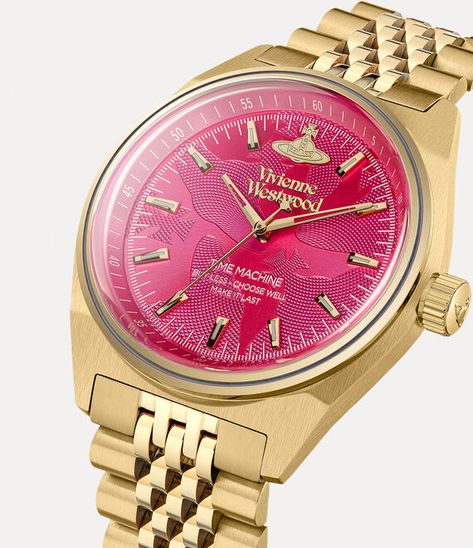 Made in England, the Lady Sydenham watch in gold-tone stainless steel features a textured pink dial and a seven-link metal jubilee bracelet. Gold Plated Watch, Pink Watch, Chanel Perfume, Punk Scene, The Vivienne, Watches Women, Wrist Wear, Making Waves, The Lady