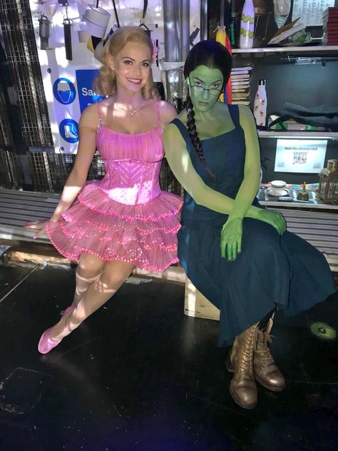 Broadway Inspired Halloween Costumes, Musical Characters Costumes, Musical Theatre Halloween Costumes, Glinda And Elphaba Costume Halloween, Galinda And Elphaba Costumes, Glenda And Elphaba Costume, Wicked Halloween Costume, Glinda And Elphaba Costume, Galinda Costume