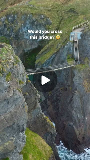 BEST OF IRELAND | Tours & Tips ☘️ on Instagram: "Super capture of Carrick-A-Reed Rooe Bridge by @thedronecreative 🙌☘️ Have you been here? 

The Carrick-a-Rede Rope Bridge is a rope bridge near Ballintoy in County Antrim, Northern Ireland. 

The bridge links the mainland to the tiny island of Carrickarede. It spans 20 metres and is 30 metres above the rocks below. 

#northernireland #carrickarede" Best Of Ireland, Rope Bridge, Ireland Tours, Tiny Island, The Bridge, Northern Ireland, The Rock, Bridge, Travel