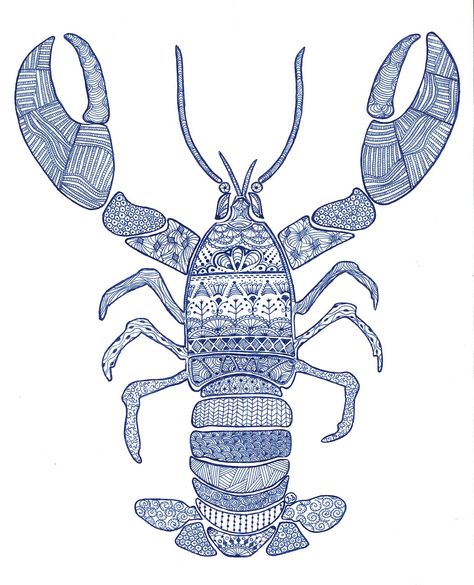 Lobster Pictures Art, Lobster Doodle, Wild Sketch, Lobster Art, Doodle A, Blue Lobster, Sun Mandala, Zen Tangle, Tangle Doodle