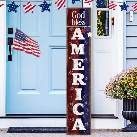 PRICES MAY VARY. Quality Craftsmanship and Materials: the Independence Day wooden welcome sign is crafted with the quality wood, ensuring durability and natural beauty; Its wood details come assembled from three planks, a size of about 7.87 inches in length, about 0.47 inches in width and about 42 inches in height Nice Design and Decorative Attraction: the vertical porch sign boasts an attention grabbing design with the display of the word "Welcome"; Further accentuated by additional designs, ty 4th Of July Door Decorations, America Decorations, Patriotic Porch Signs, Porch Leaners, Patriotic Porch, Blessed Sign, 4th July Crafts, America Decor, Wood Details