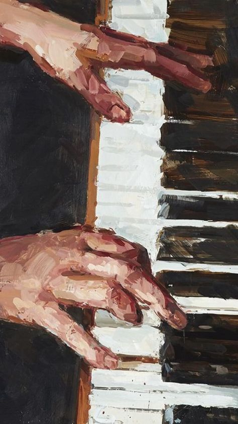 Painting Of Hands Acrylic, Music Artwork Paintings, Pianist Hands, Pianist Aesthetic, Black And White Art Work, Cmbyn Art, Piano Vibes, Piano Painting, Music Paintings