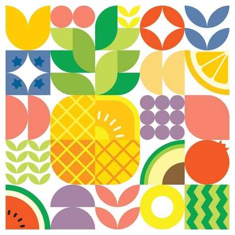 Vector Patterns Design, Minimalist Illustration, Artwork Poster, Summer Fresh, Fruit Illustration, Design Minimalist, Abstract Vector, Fruit Design, Logo Banners