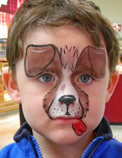 I've got to try some other dogs...Quick easy dog #facepaint #facepainting face painting ideas for kids Dog Face Paints, Easter Face Paint, Ako Kresliť, Obličejové Masky, Animal Face Paintings, Face Painting For Boys, Face P, Face Painting Easy, Kids Face Paint