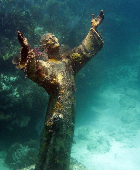 Key Largo Scuba diving Christ Of The Abyss, Underwater Ruins, Jesus Christ Statue, Underwater Park, Underwater Sculpture, Sunken City, Florida State Parks, Leagues Under The Sea, Water Art