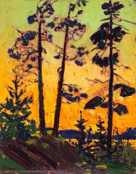 Tom Thomson Paintings, Tom Thomson, Canadian Painters, Canadian Art, Sunset Art, True North, Happy Paintings, Night Painting, Canadian Artists