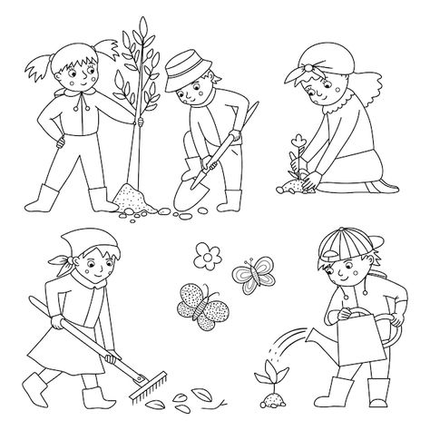 Garden Clipart Black And White, Watering Plants Drawing, Gardening Coloring Pages, Planting Drawing, Nursery Black And White, Gardening Drawing, Swedish Weaving Patterns, Black And White Clipart, Garden Clipart