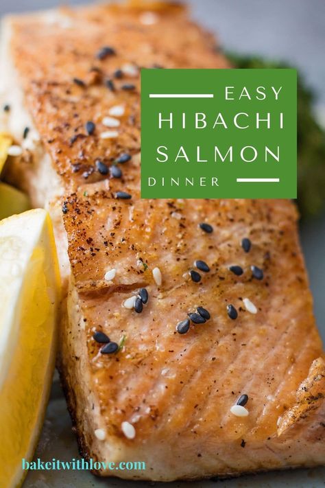 This tasty Hibachi Salmon is an easy-to-make dinner that is sure to please the entire family! This is a minimal-fuss meal that literally cooks in just minutes for a fast but incredible hibachi meal! Plus this homemade hibachi entree is so much better than the Japanese steakhouse salmon! BakeItWithLove.com Hibachi Salmon Recipe, Hibachi Salmon, Hibachi Meal, Steakhouse Salmon, Homemade Hibachi, Hibachi Recipes, Japanese Steakhouse, Easy To Make Dinners, Salmon Dinner