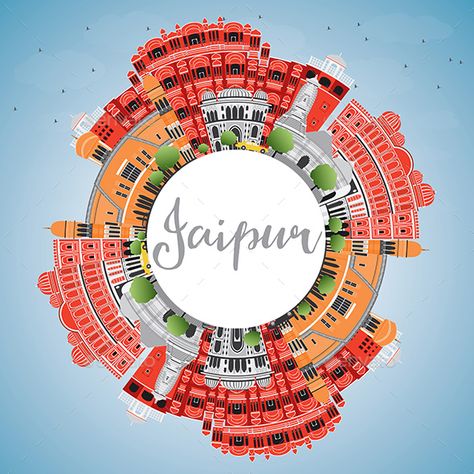 Jaipur Skyline with Color Landmarks Jaipur Highlight Cover Instagram, Kashmir Highlight Cover Instagram, Jaipur Logo, Jaipur Illustration, Jaipur Tourism, Funny Baby Cartoon, Location Logo, Ig Theme, Me Cover Instagram Highlight