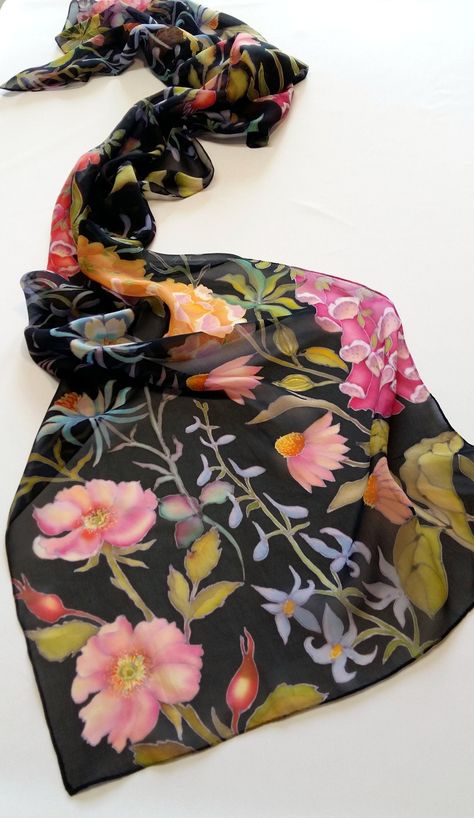 Summer Shawl, Silk Chiffon Scarves, Flower Scarf, Silk Scarf Painting, Hand Painted Silk Scarf, Scarf Silk, Colorful Scarf, Painted Silk, Painted Clothes