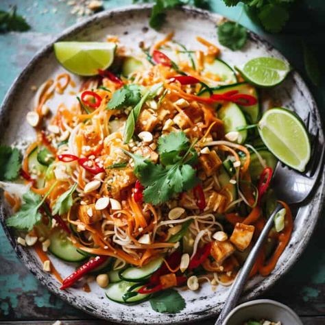 Vegetable Pad Thai Recipe - Salted Mint Veggie Pad Thai Recipe, Vegetarian Fish Sauce, Veggie Pad Thai, Vegetable Pad Thai, Gluten Free Pad Thai, Thai Flavors, Thai Yellow Curry, Pad Thai Recipe, Yellow Curry