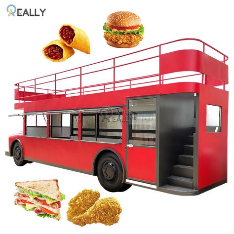 Double Decker Food Truck, Food Van Design, Bus Restaurant, Gerobak Jualan, Mobile Theme, Theme Restaurant, Small Restaurant Design, Mobile Restaurant, Food Vans