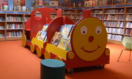 Different stations ahead for growing readers ... a train bookshelf in Alton children's library.   Photograph: David Levene for the Guardian Train Bookshelf, Library Space, Children's Library, Train Room, Dream Library, Childrens Library, Bookshelves Kids, Library Displays, Space Ideas