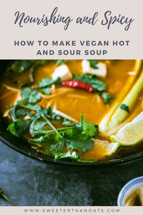 A bowl of hot and sour soup Vegan Hot And Sour Soup Recipe, Vegan Hot And Sour Soup, Hot And Sour Soup Recipe, Sour Soup Recipe, Nigella Lawson Recipes, Plant Based Lunch, Quick Vegan Meals, Vegan Recipes Beginner, Hot And Sour Soup