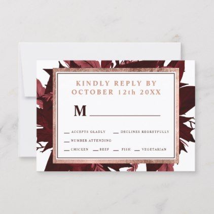 Rose Gold floral fall red watercolor wedding RSVP