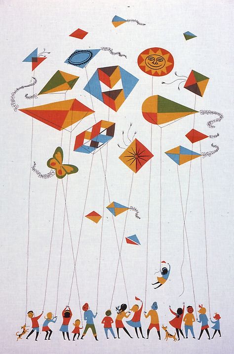 Kids and Kites (Furnishing Fabric) | The Art Institute of Chicago Flying Kites, Kites For Kids, Kite Designs, Go Fly A Kite, Kite Festival, Psy Art, Kite Flying, Kites, Art Drawings For Kids