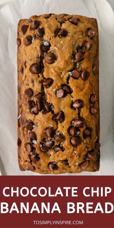 Homemade Chocolate Chip Banana Bread is moist, tender, and loaded with the flavors of sweet bananas and chunky chocolate chips. Perfect snack or breakfast with a cup of tea or coffee! #bananabread #easyrecipe #chocolatechipbananabread Choco Banana Bread, Choc Chip Banana Bread, Chocolate Chip Bread Recipe, Chocolate Chip Banana Bread Recipe, Chocolate Covered Raisins, Coffee Bread, Chocolate Chip Bread, Homemade Chocolate Chips, Easy Banana Bread Recipe