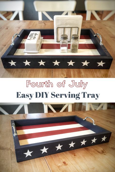 Diy Serving Tray, Americana Crafts, Fourth Of July Decorations, 4th July Crafts, Diy Aesthetic, July Ideas, Blue Crafts, Fourth Of July Decor, Dekor Diy