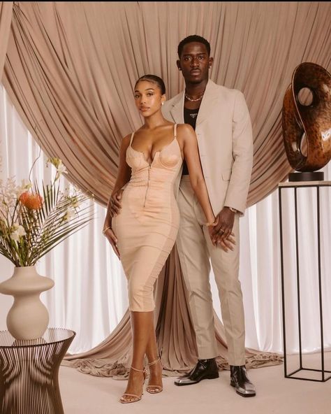 Instagram Formal Couple Outfits, Formal Couple, Damson Idris, Beige Party, Nigerian Traditional Dresses, Brown Sequin Dresses, Lauren Wood, Couple Fits, Lori Harvey