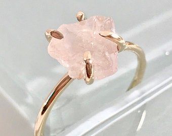 Rose quartz engagement ring | Etsy Raw Rose Quartz Ring, Rose Quartz Wedding, Rose Quartz Ring Engagement, Quartz Engagement Ring, Raw Gemstone Ring, Raw Rose Quartz, S Ring, Gold Gemstone Ring, Rose Quartz Ring