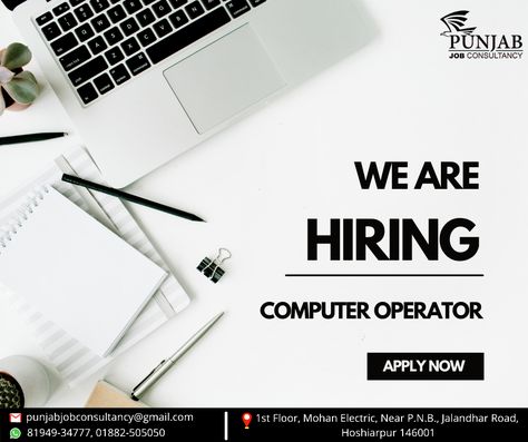 We're looking for Computer Operator Contact Us: 7986-041121, 8847-538797 Interested candidates are requested to kindly share their CV with us to punjabjobconsultancy@gmail.com #ComputerOperator #Data EntryOperator #ComputerOperatorJobs #ComputerOperatorJob #jobsinhoshiarpur #hoshiarpurjobs #vacanciesinhoshiarpur #punjabjobconsultancy #hoshiarpurjob #jobinhoshiarpur #punjabjobs #graphicdesigner #jobs #job #hiring #vacancy #hoshiarpur #punjab #punjabjob Computer Operator, Creative Post, We Are Hiring, Job Hiring, Contact Us, Computer, How To Apply, Graphic Design, Quick Saves