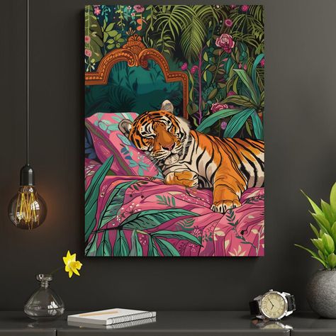 Faster shipping. Better service Bed Maximalist, Jungle Tapestry, Lion Bedroom, Tiger Bedroom, Jungle Room Decor, Jungle Wall Decor, Room Redecorating, Maximalist Wall Decor, Maximalist Bedroom