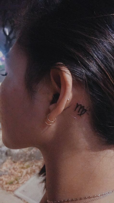 #virgogang #tattooideas #horoscope Virgo Tattoo Behind The Ear, Virgo Behind Ear Tattoo, Virgo Tattoo Behind Ear, Horoscope Tattoos, Virgo Tattoo, Virgo Sign, Pretty Tattoos, Neck Tattoo, Back Tattoo