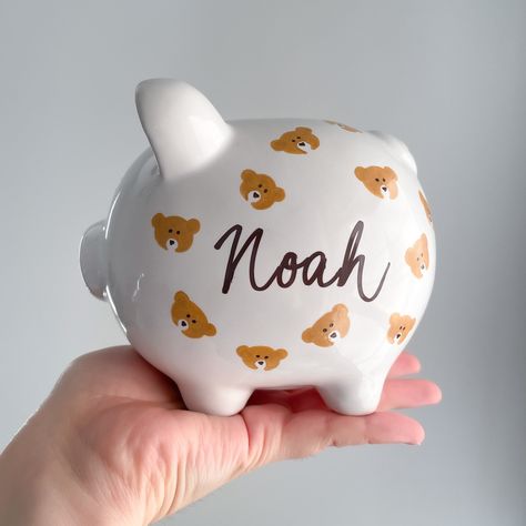 Paint Piggy Bank, Ceramic Teddy Bear, Bank For Kids, Teddy Bear Nursery, Personalized Piggy Bank, Neutral Accessories, Bear Nursery, Piggy Banks, 1st Birthday Gifts